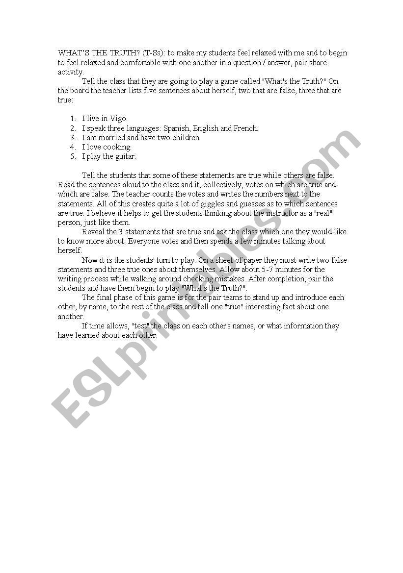 Whats the truth? worksheet