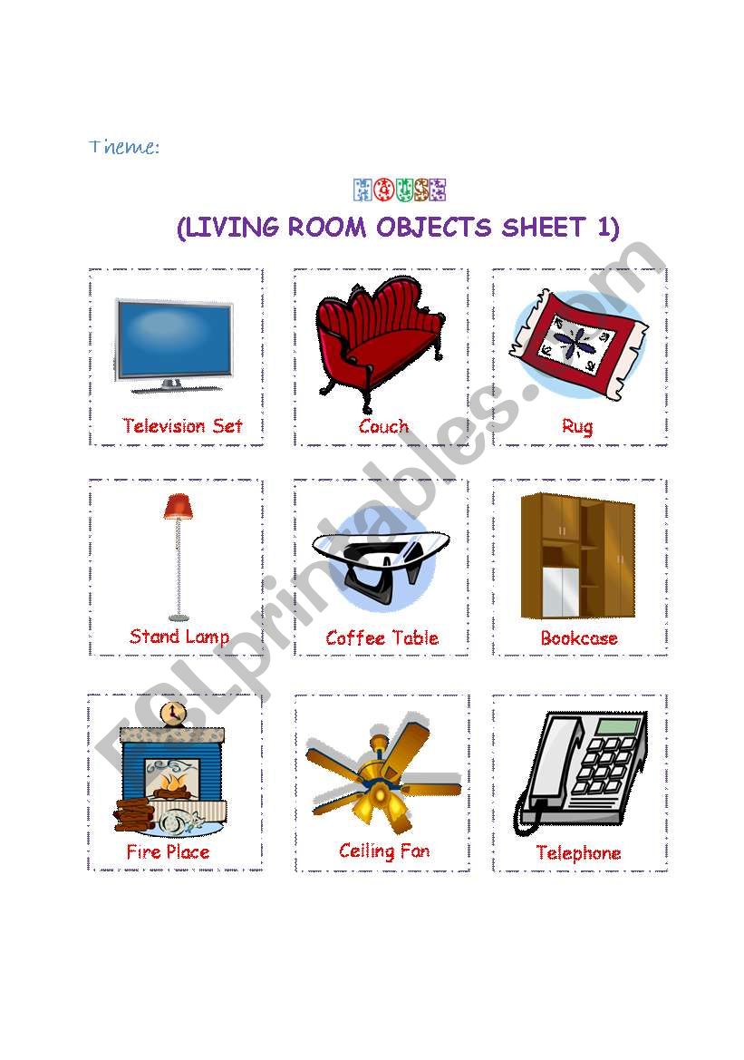 Living room objects 1 worksheet