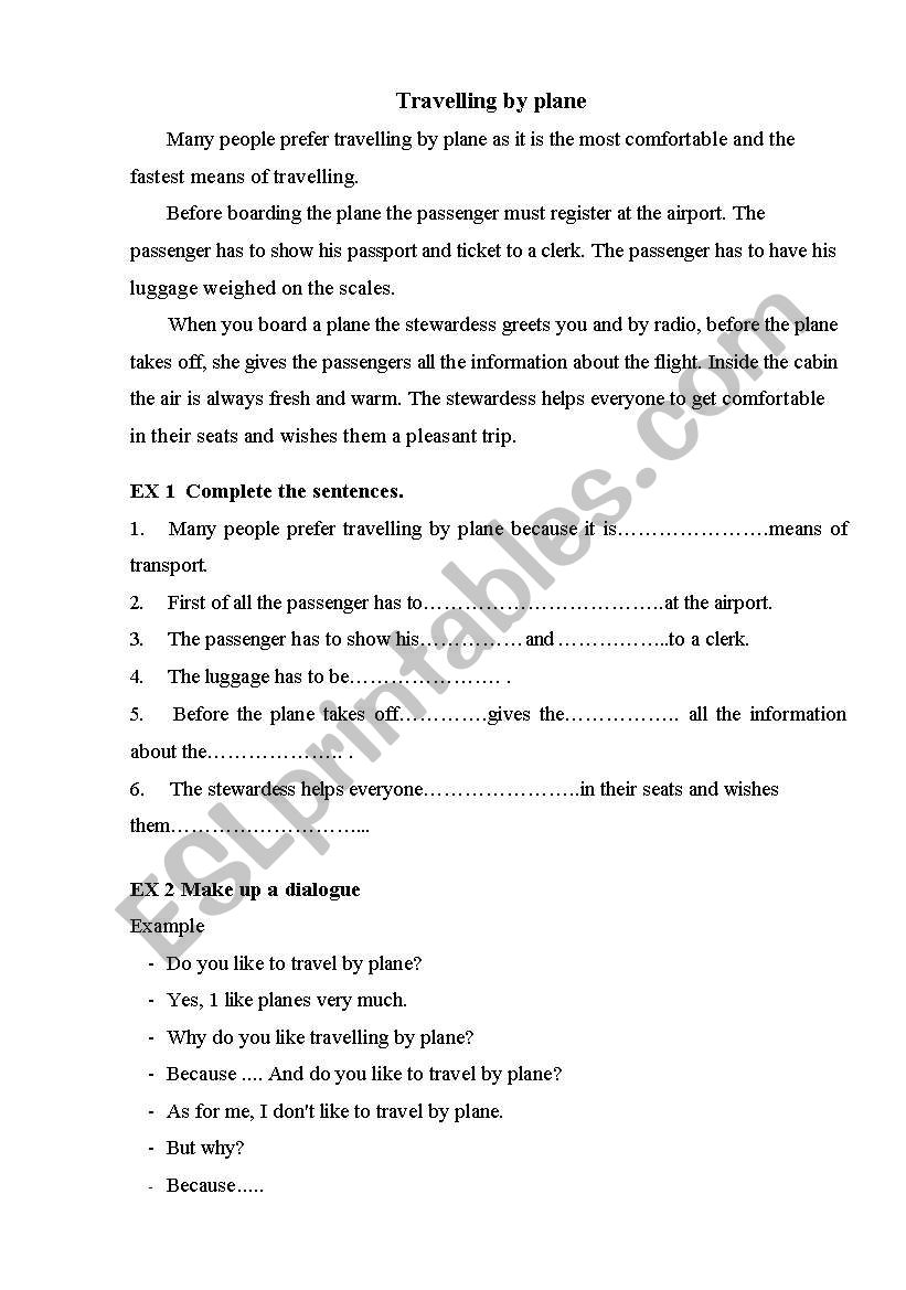 Travelling by plane worksheet