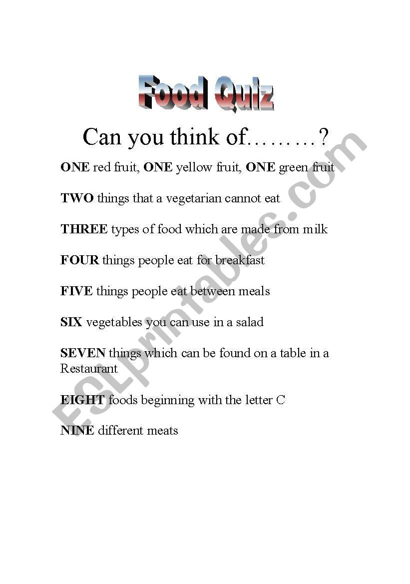 Food Quiz worksheet