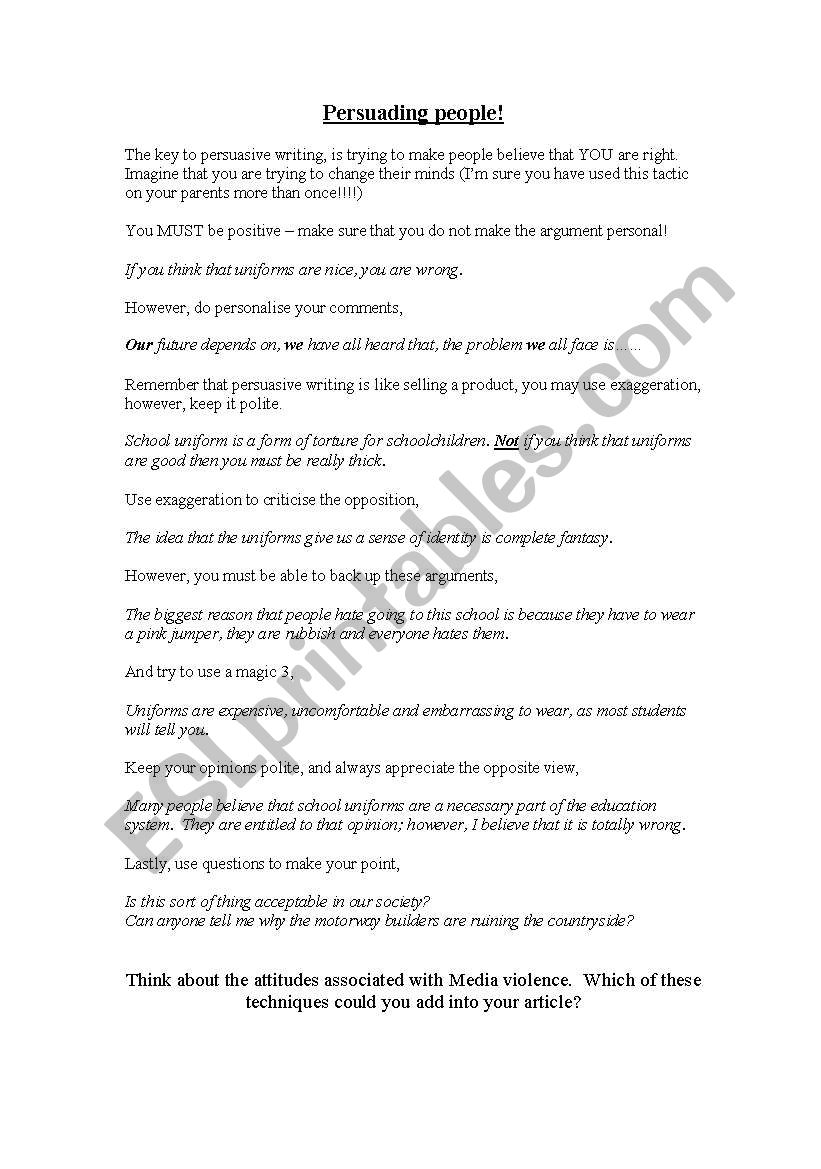 Persuading People notes worksheet