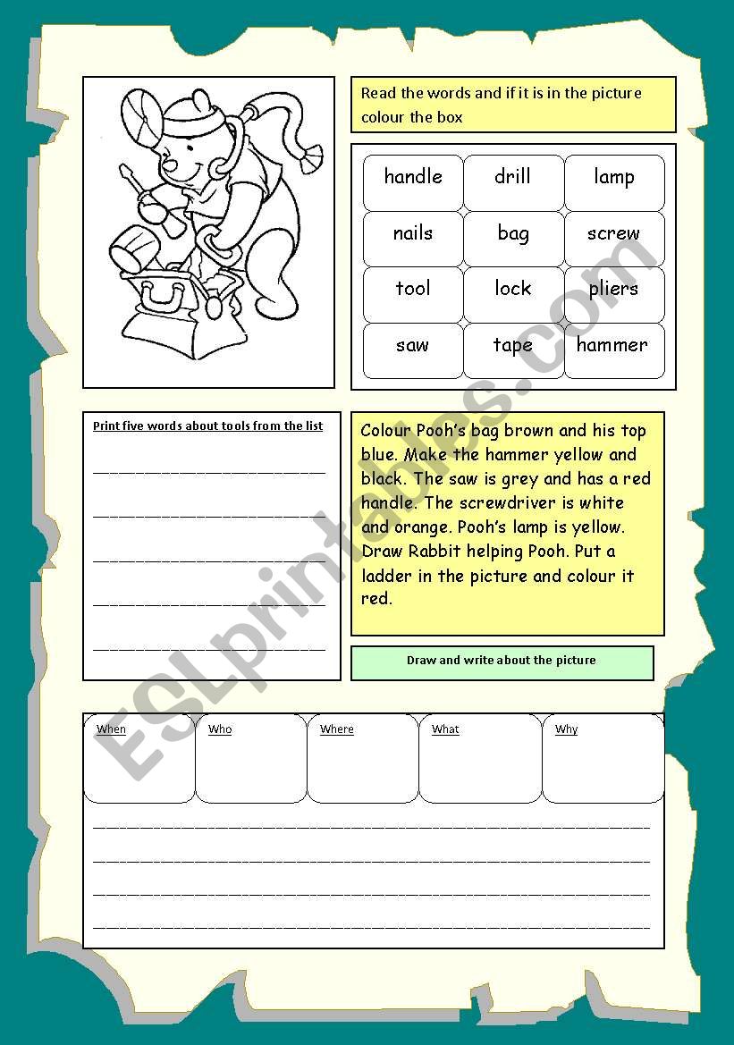 Pooh becomes a handyman worksheet