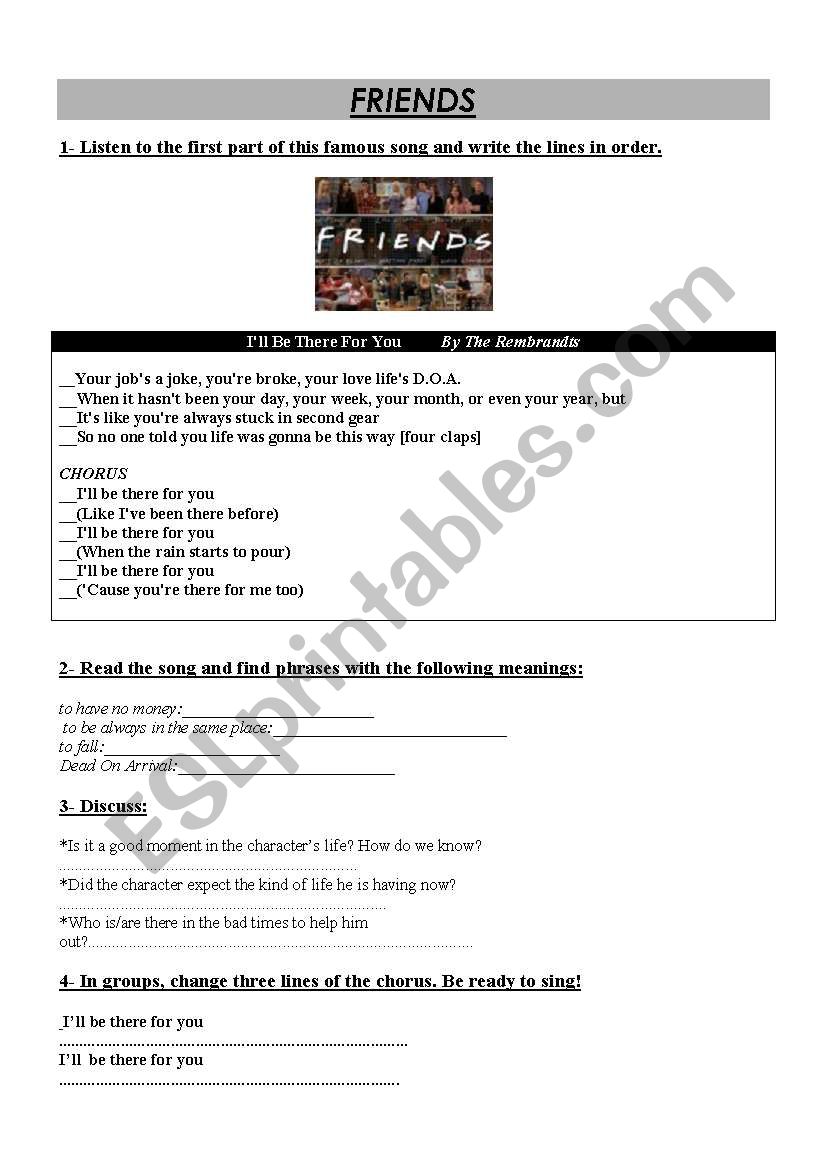 Friends - the song  worksheet