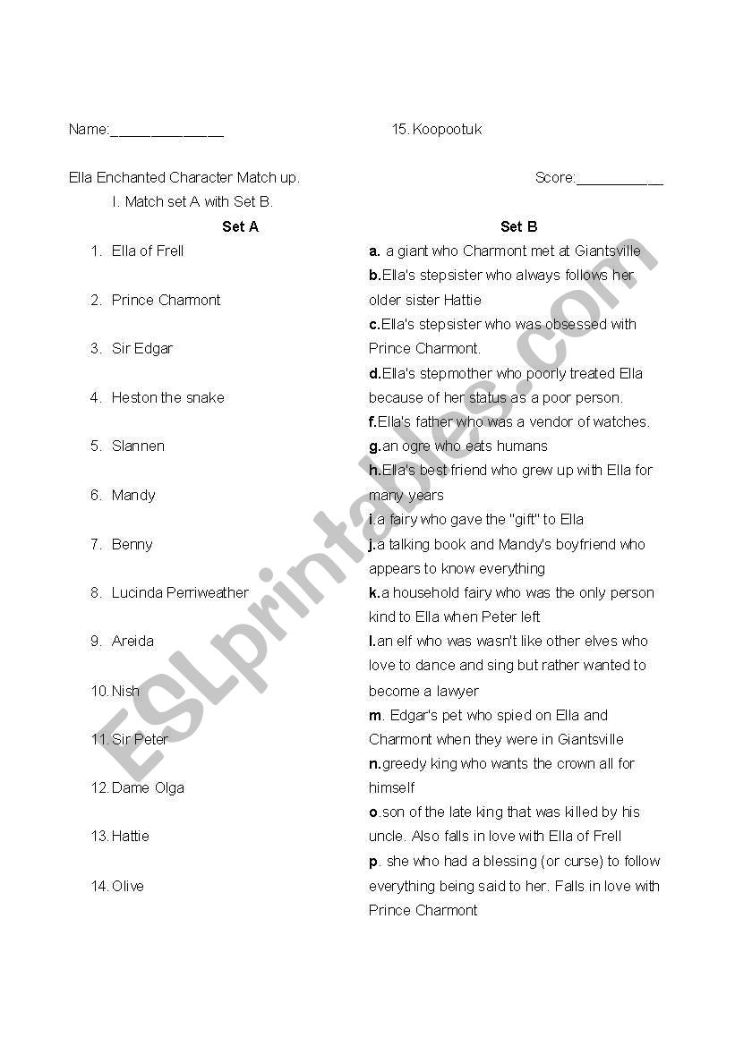 Ella Enchanted Character match up