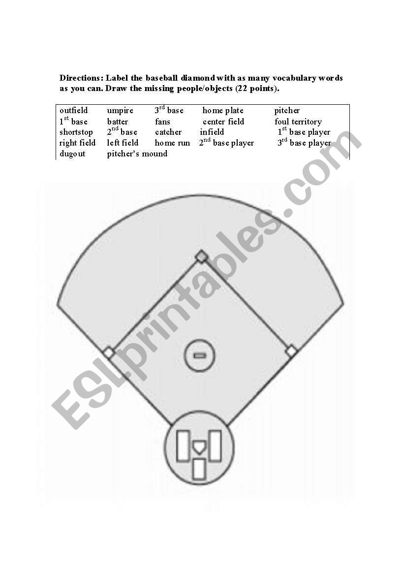 Baseball Diamond Vocabulary worksheet