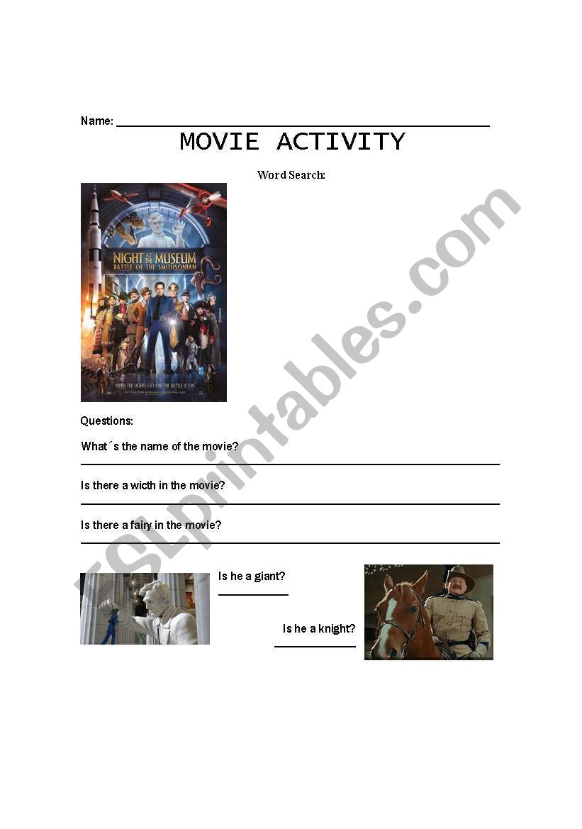 Night at the museum activity worksheet