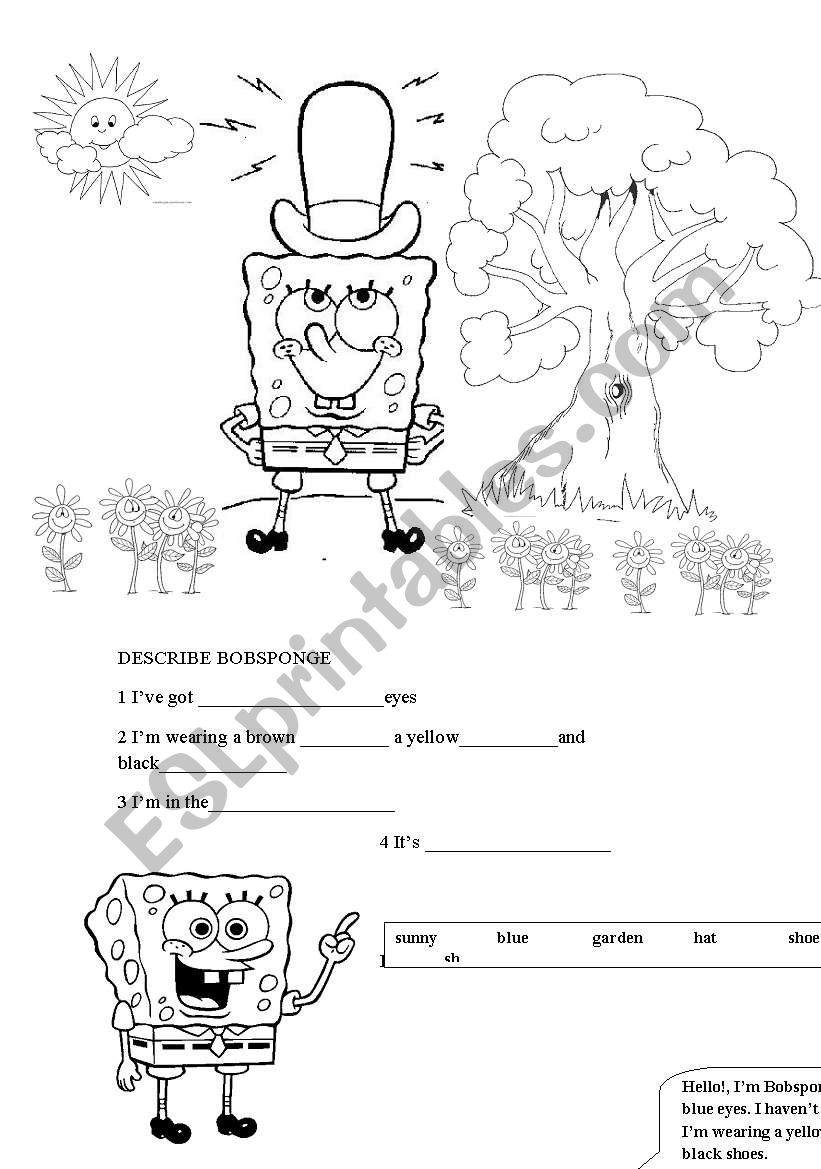 Describe Bobsponge worksheet