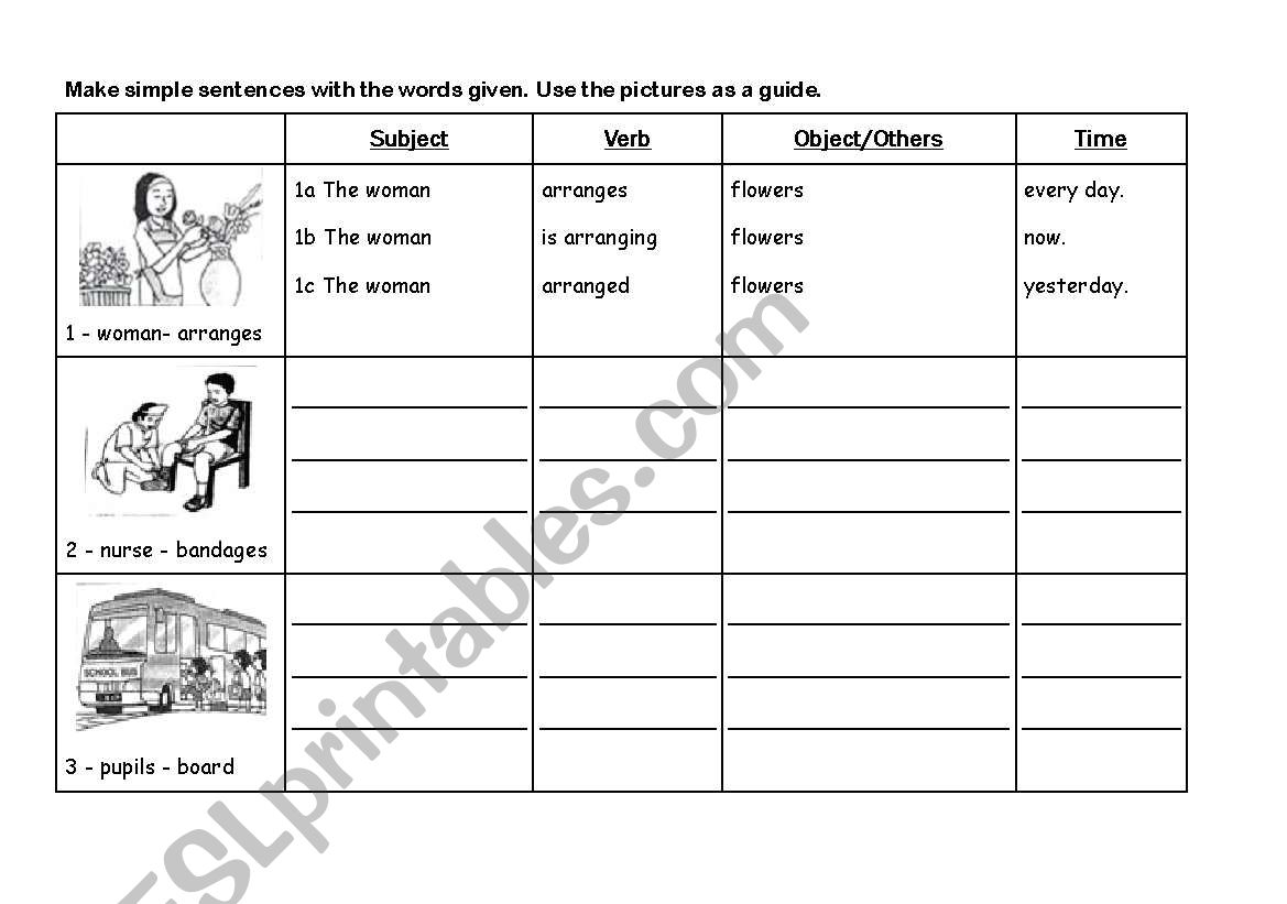 Making sentences with guided pictures