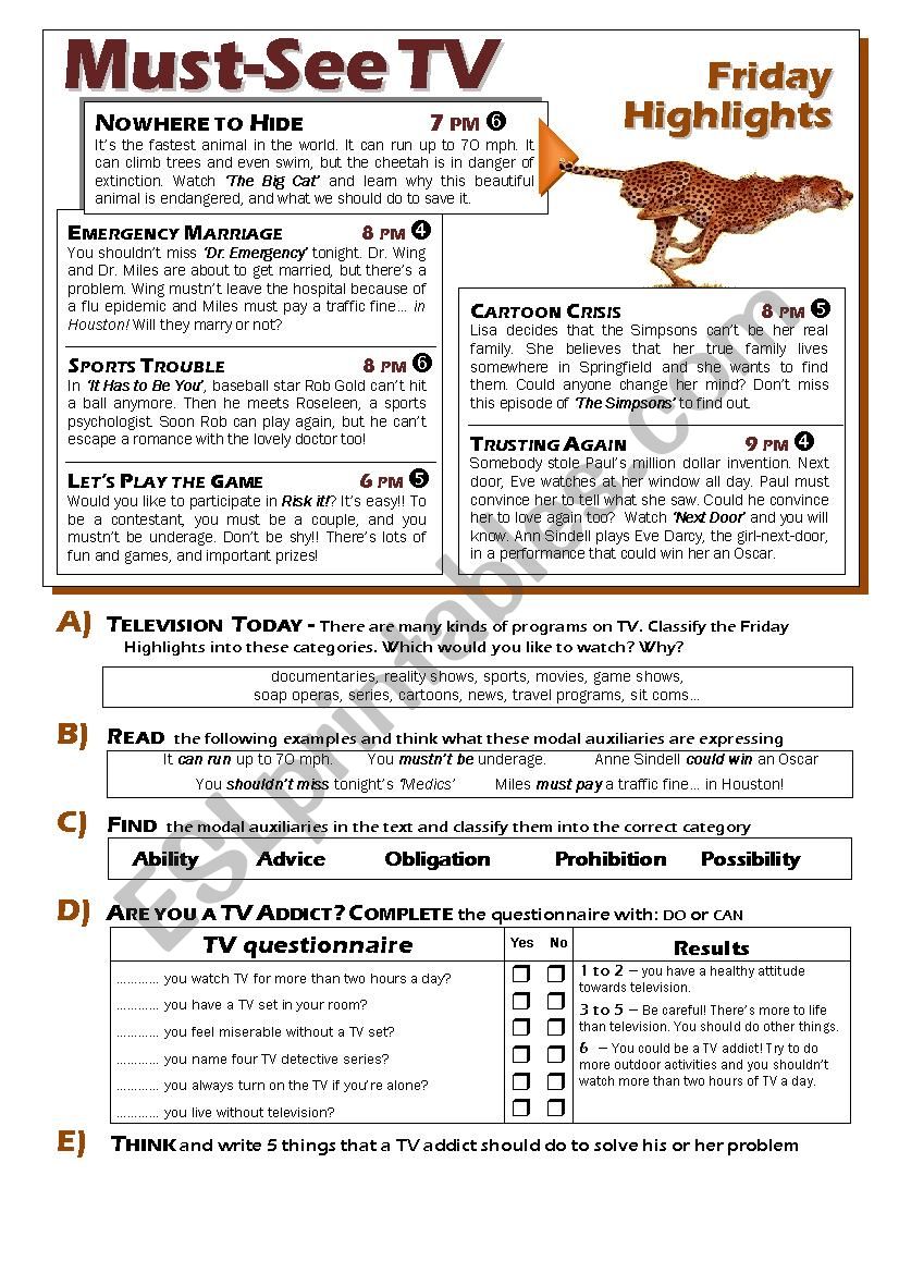 Must See TV worksheet