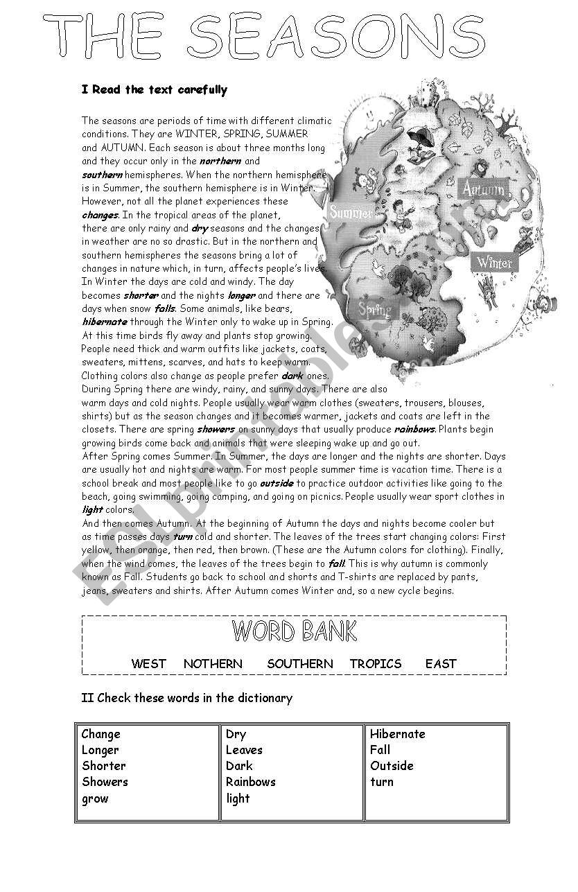 The seasons worksheet