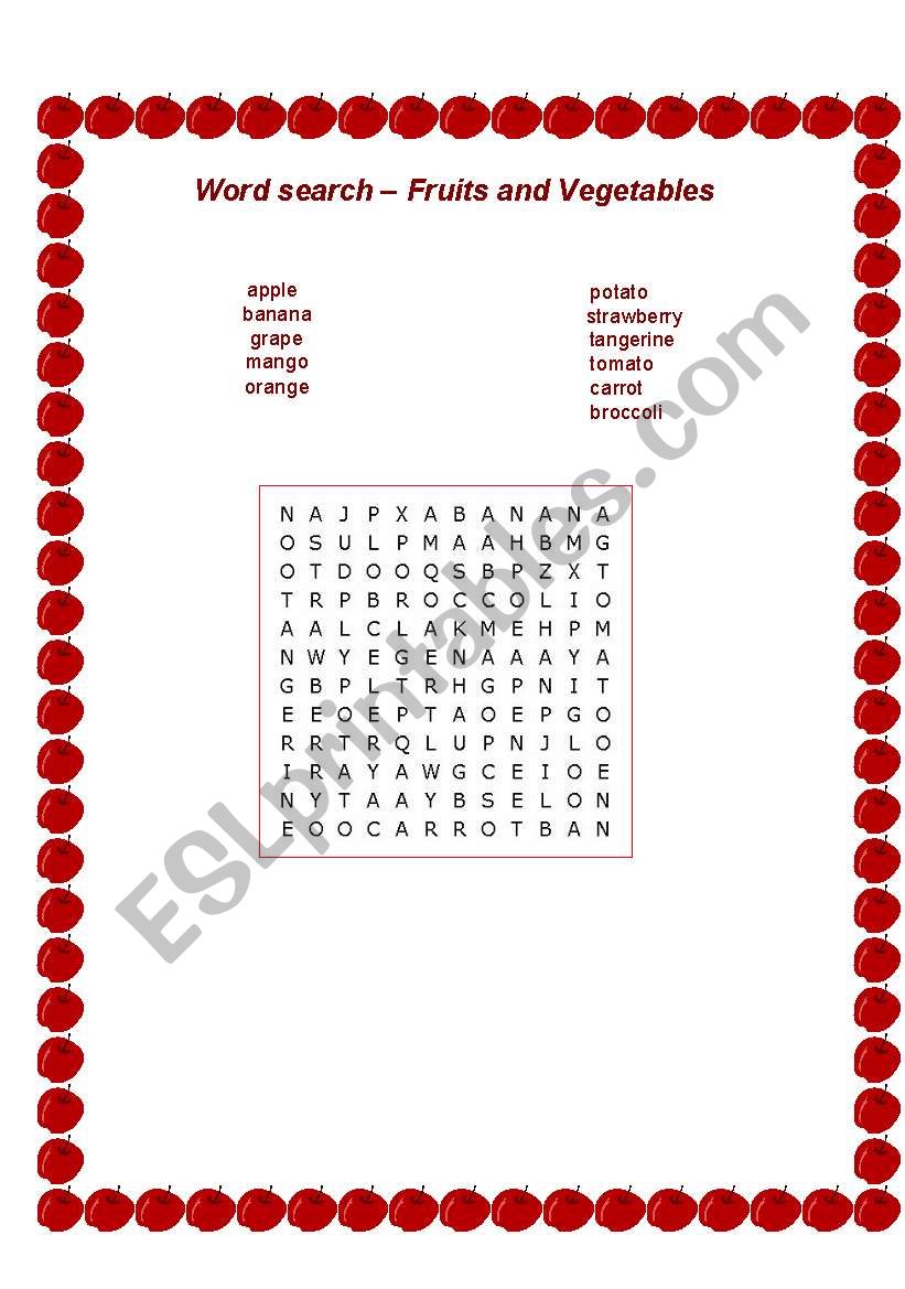 Word search - Fruits and Vegetables