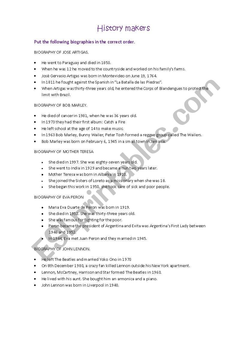 Biographies worksheet