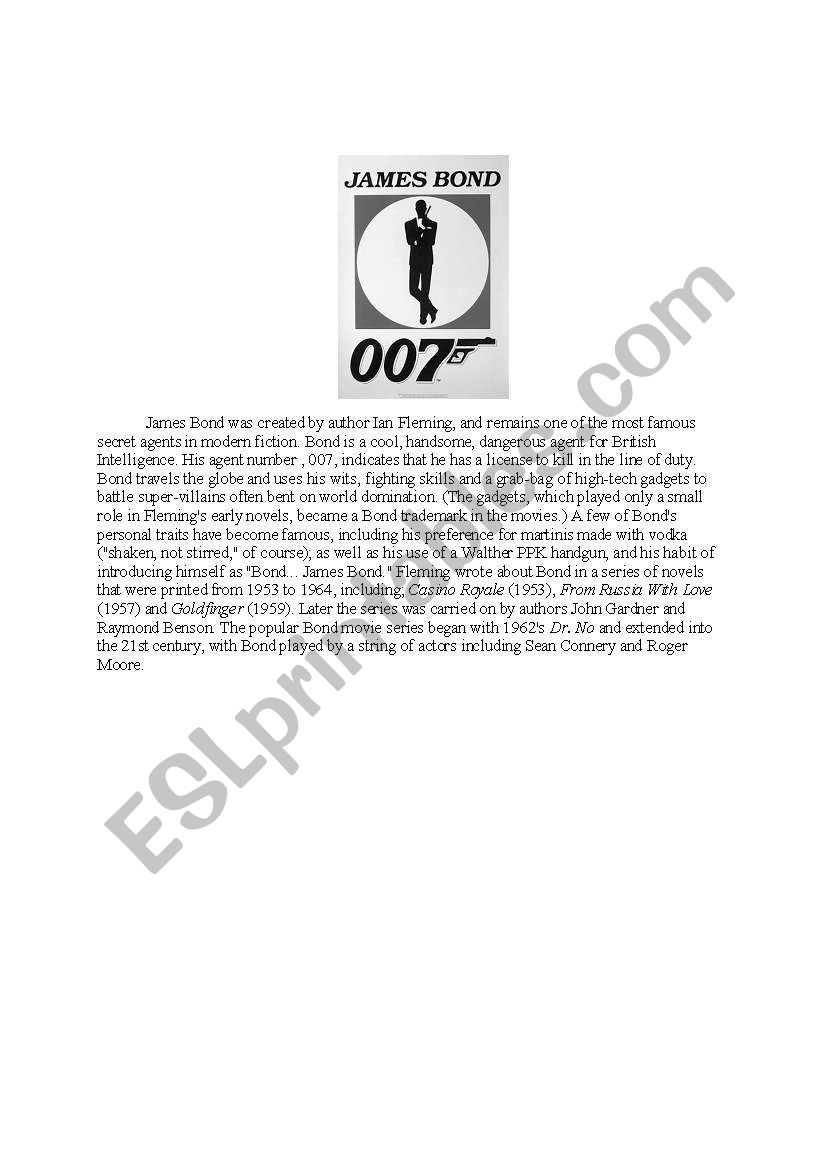 James Bond Biography worksheet