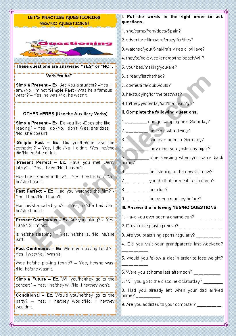 LETÂ´S PRACTISE QUESTIONING - YES/NO QUESTIONS!