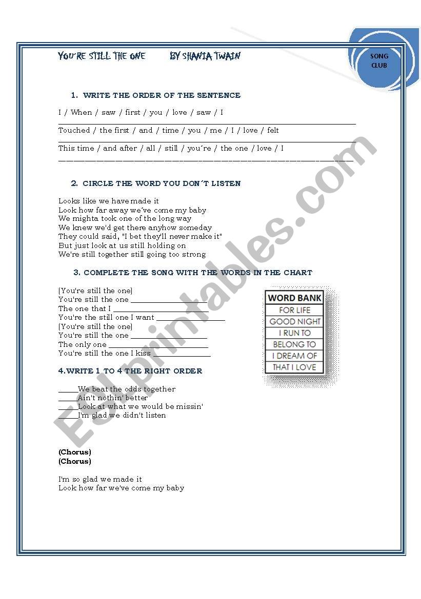 SONG CLUB worksheet