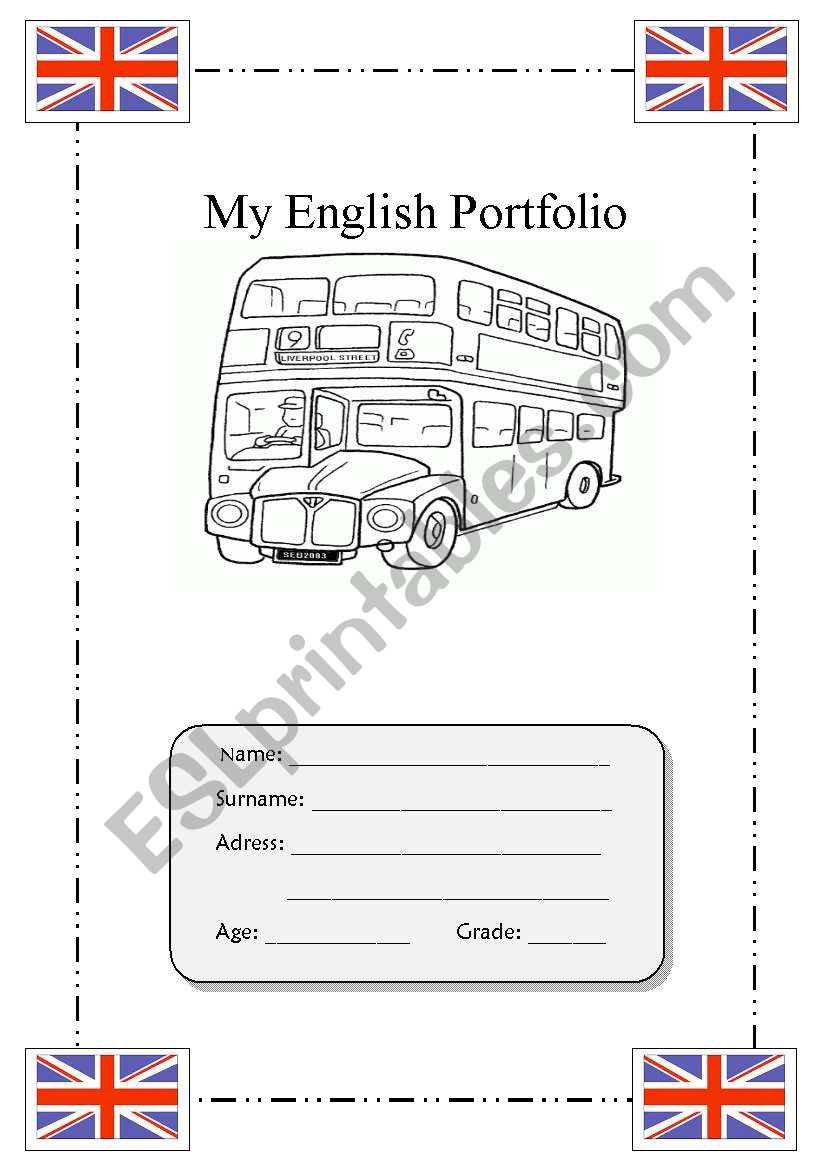 English Portfolio Cover worksheet