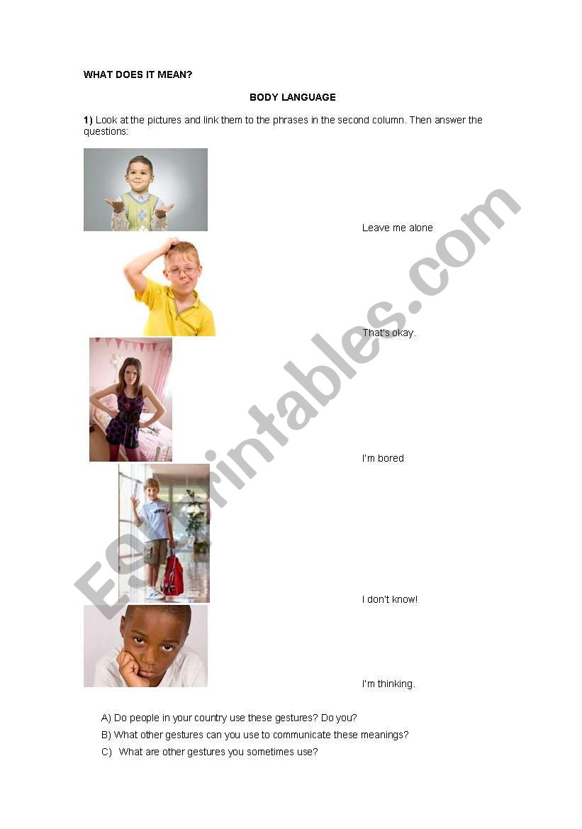 Body Language worksheet