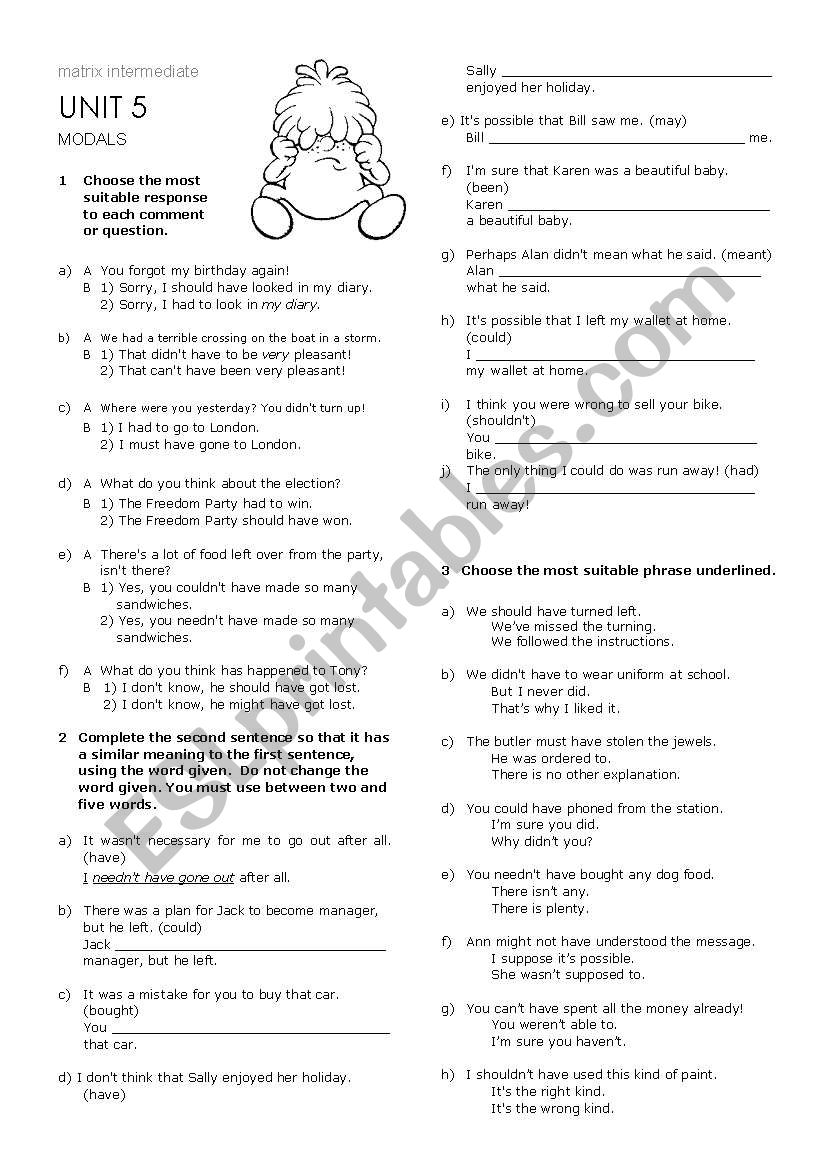 Modals worksheet