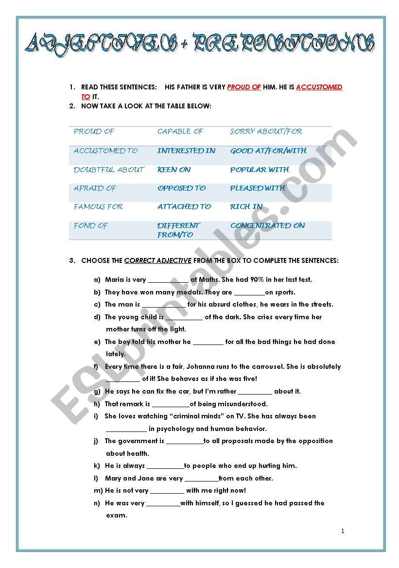 ADJECTIVES + PREPOSITIONS worksheet