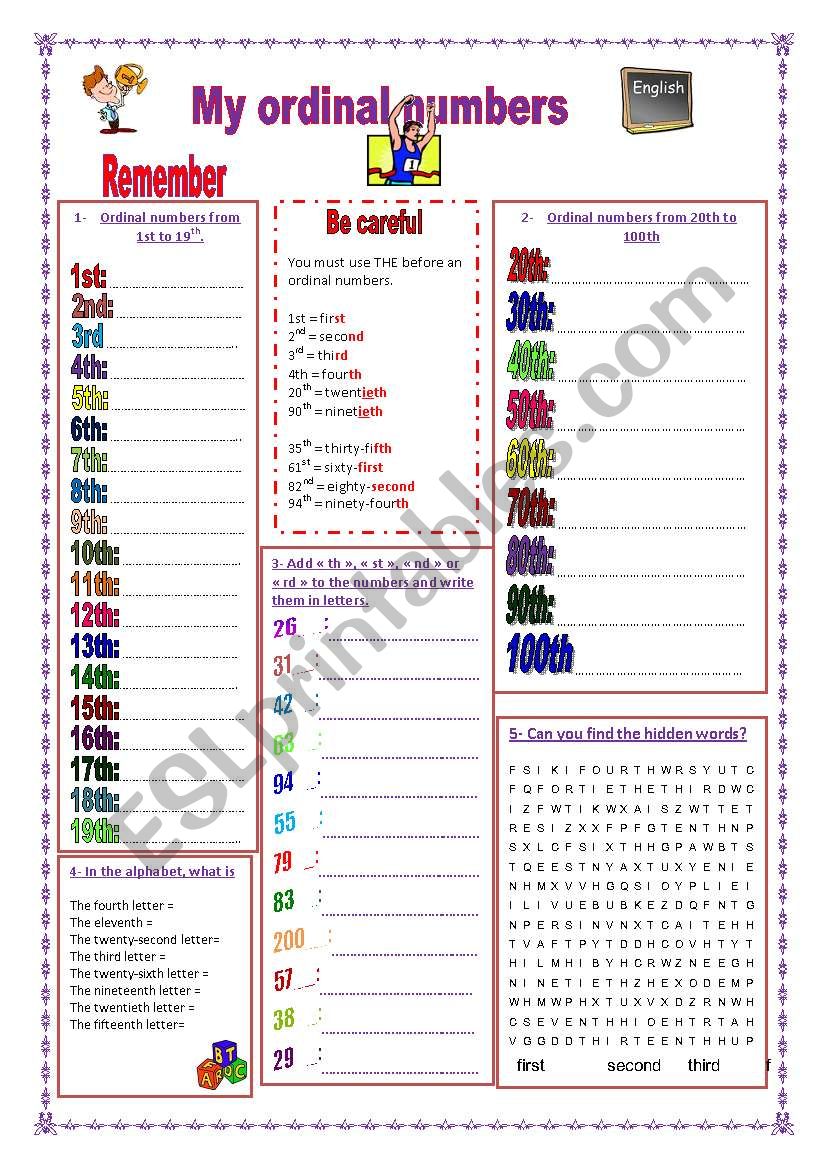 ordinal numbers worksheet