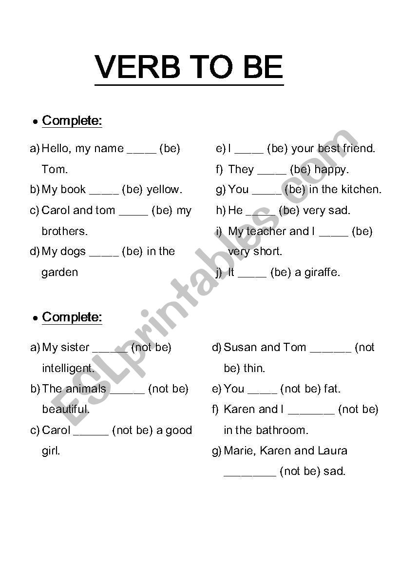 VERB TO BE worksheet