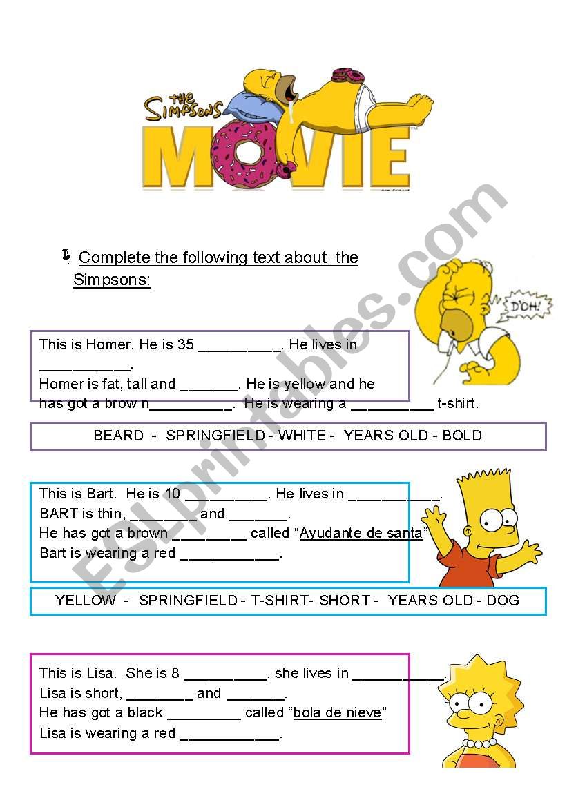 the simpsons movie worksheet