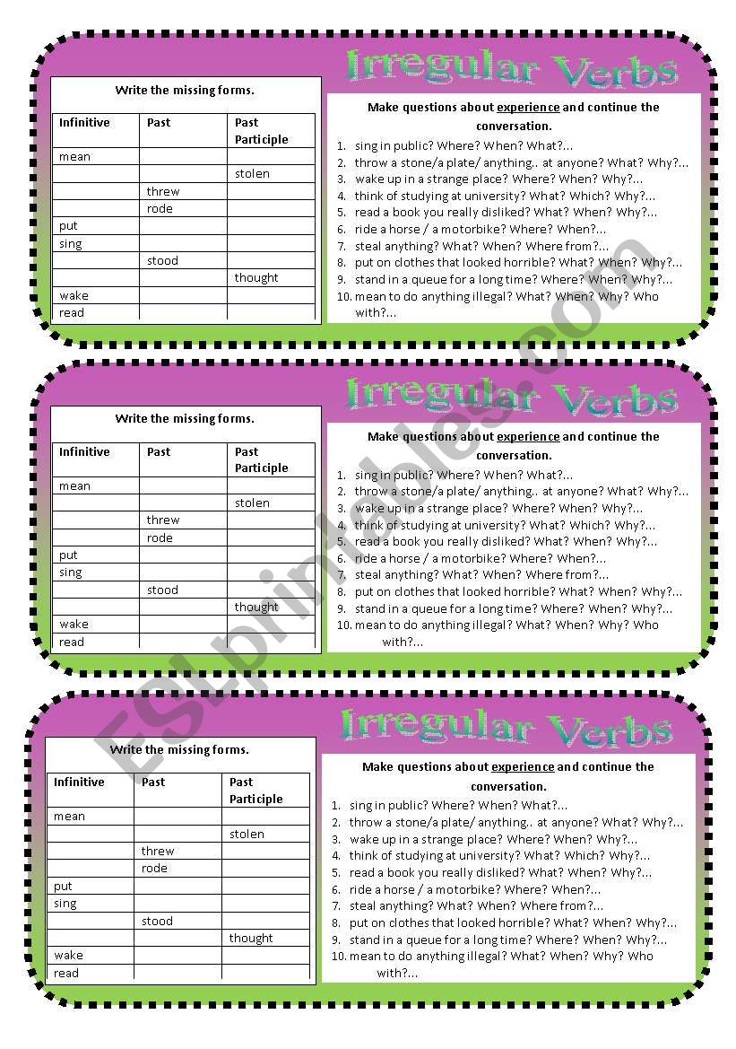 Irregular Verbs in Context II worksheet