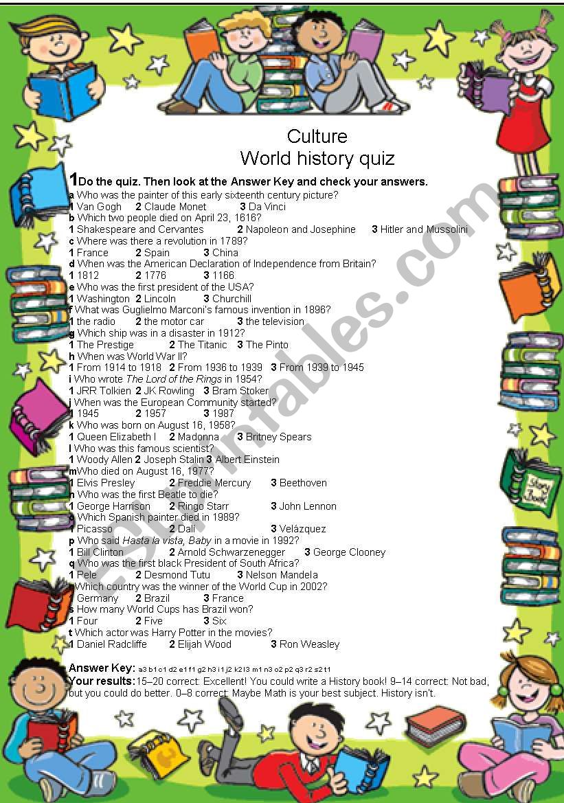 WORLD HISTORY QUIZ worksheet