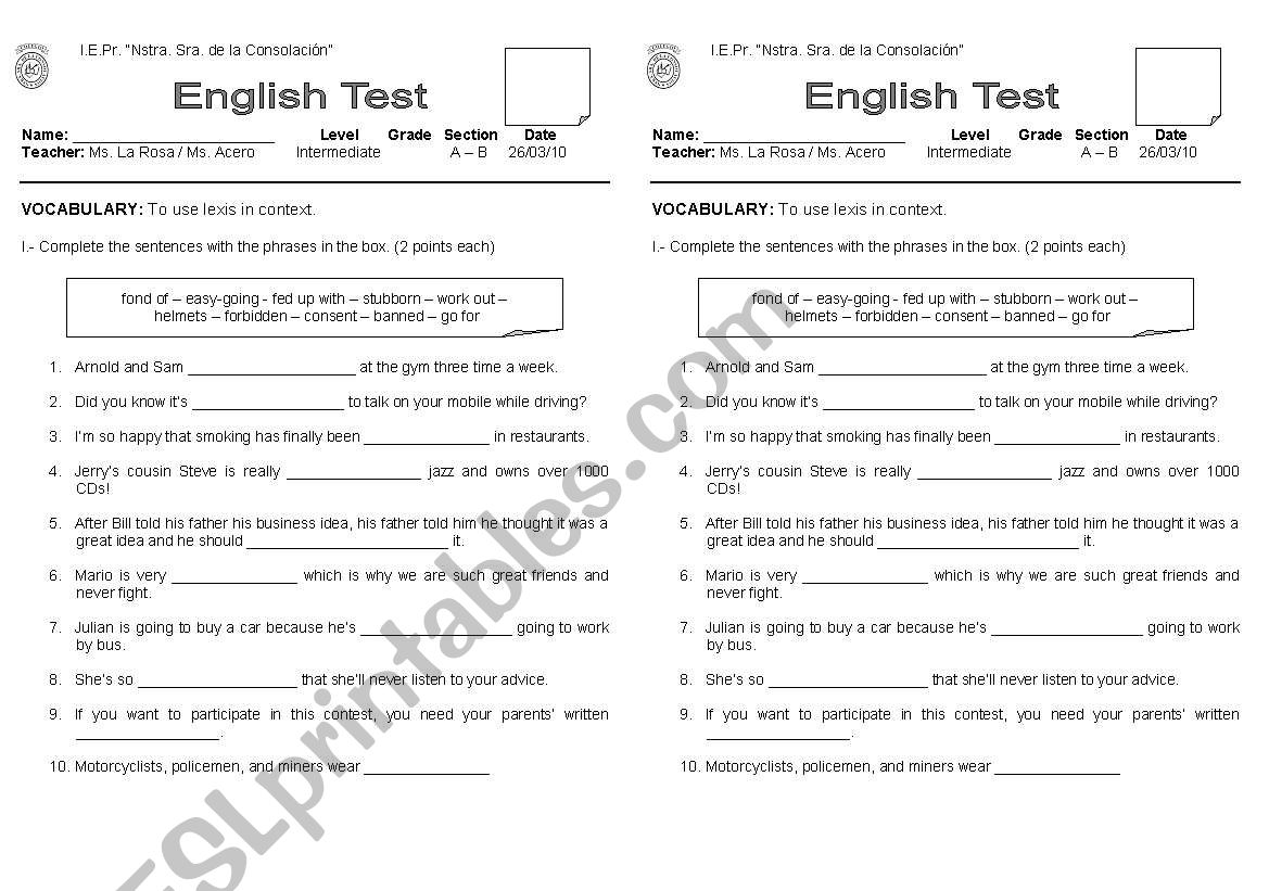 GENERAL VOCABULARY worksheet