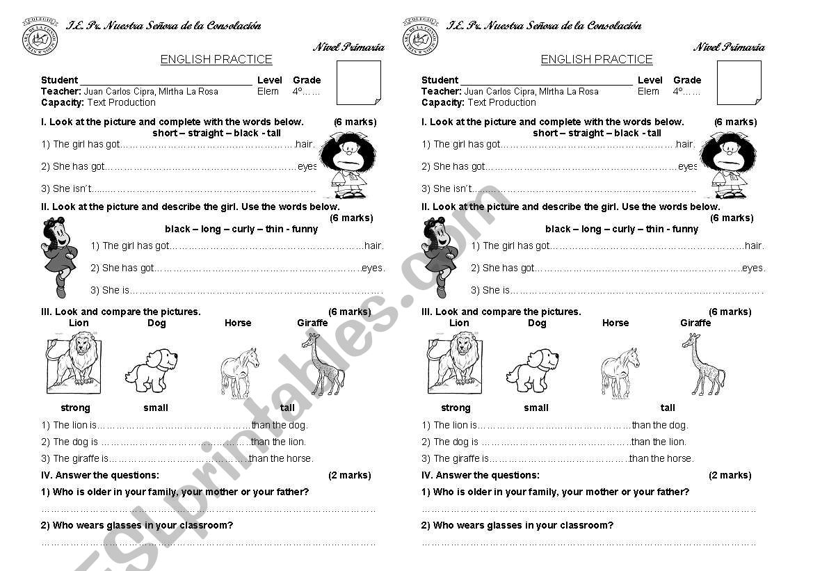 MAKING COMPARISONS worksheet