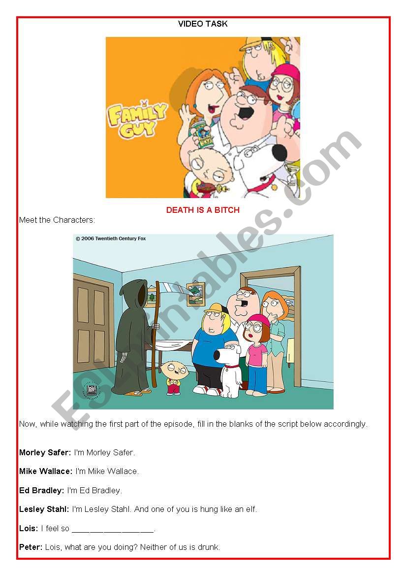 DEATH IS A BITCH - FAMILY GUY worksheet