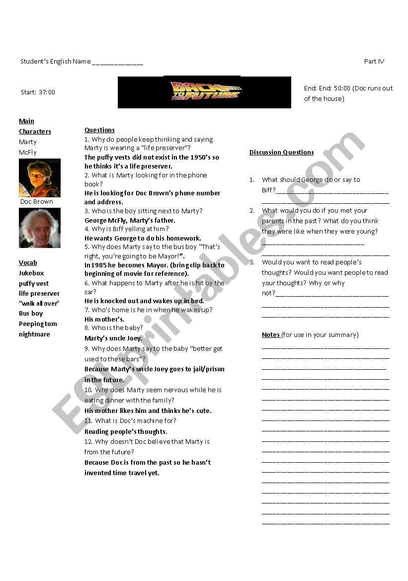 Back to the Future Part I: Worksheet 4 of 7