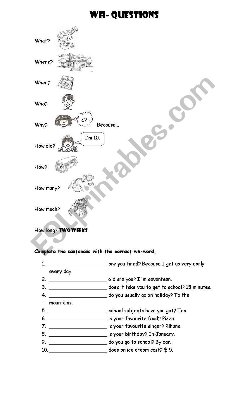 Wh words worksheet