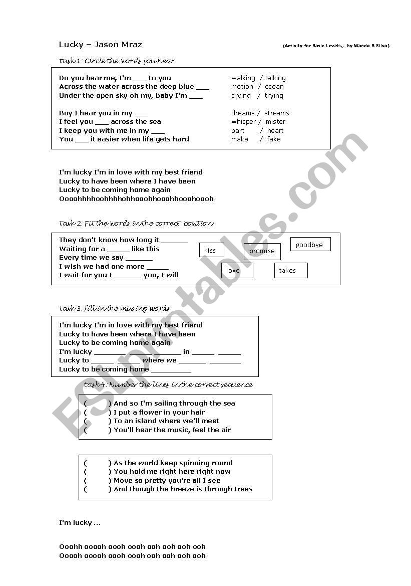 Song Activity - Lucky, by Jason Mraz