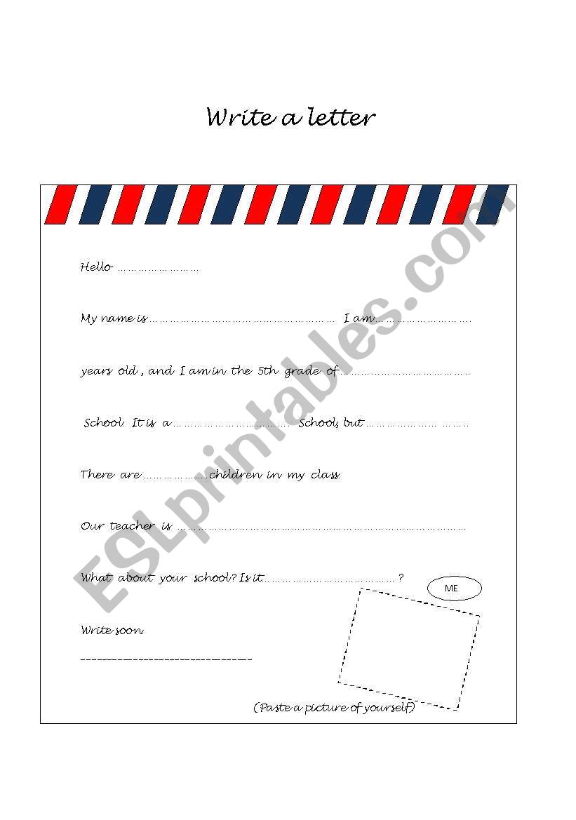 Writing a letter worksheet
