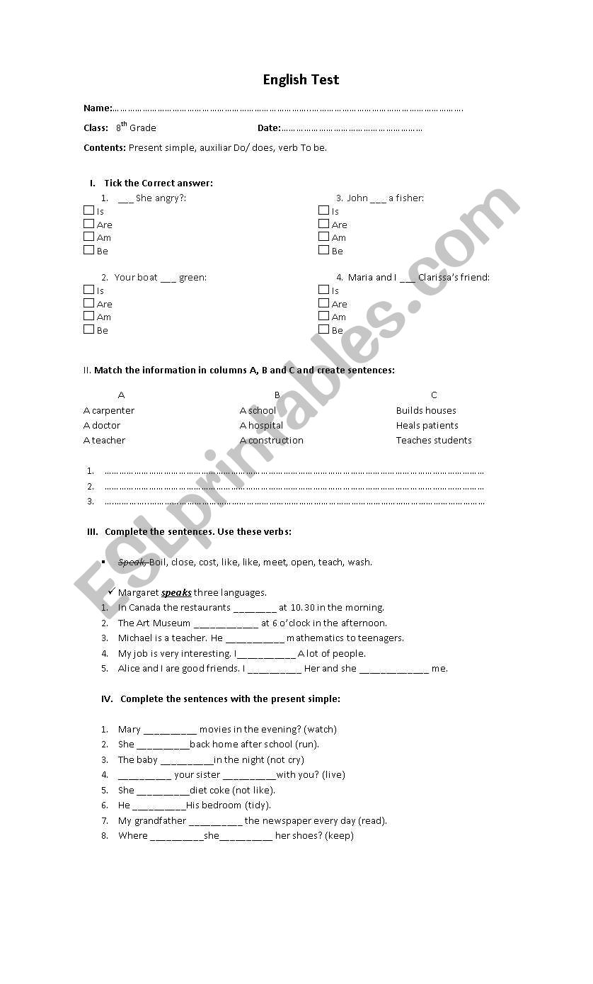 Present simple  worksheet