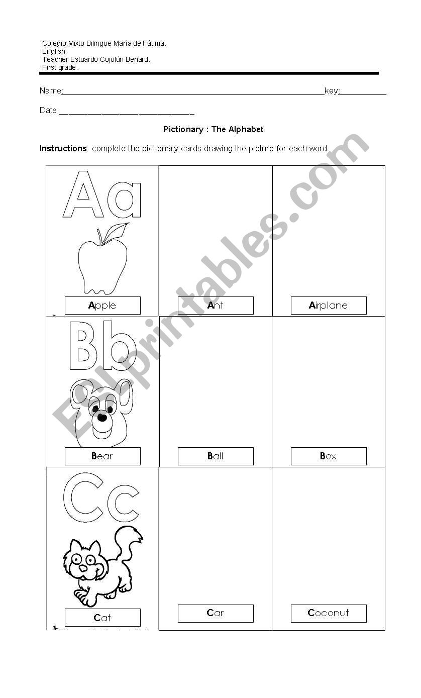 Pictionary A- C worksheet