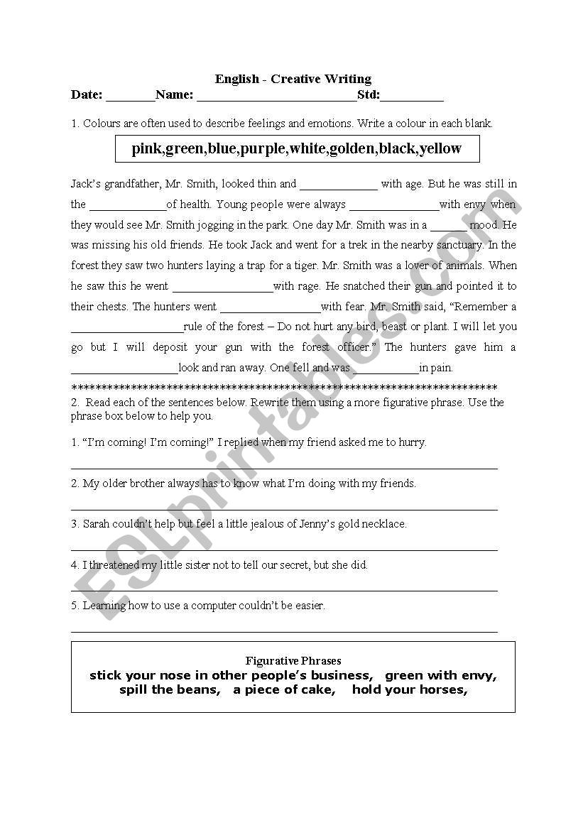Creative writing worksheet