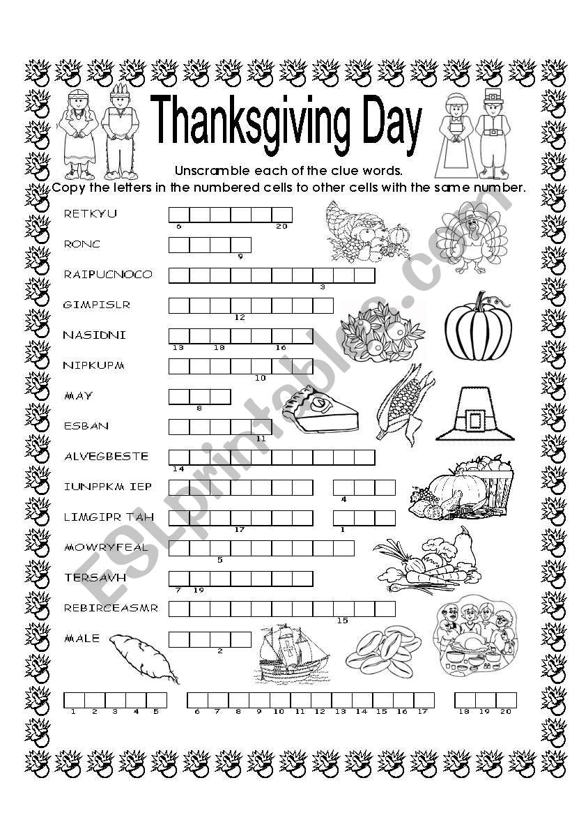 DOUBLE PUZZLE (THANKSGIVING) worksheet