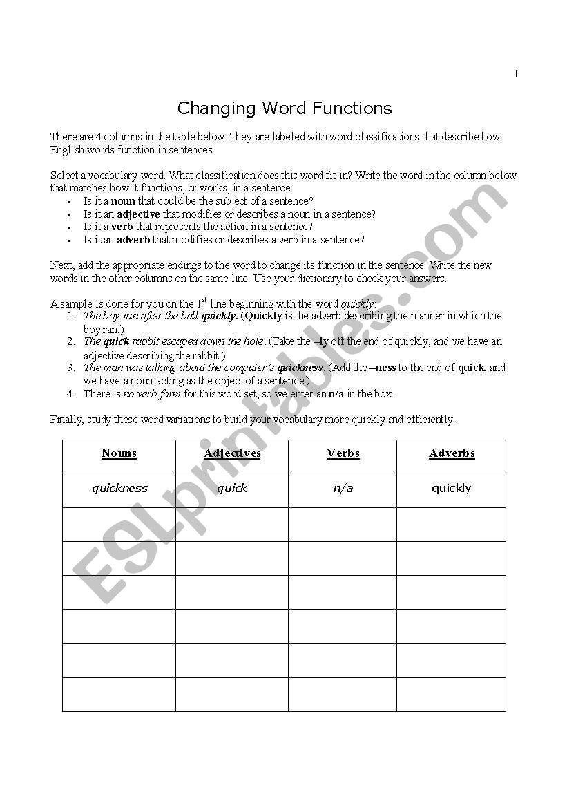 Changing Word Functions (Int - Adv)