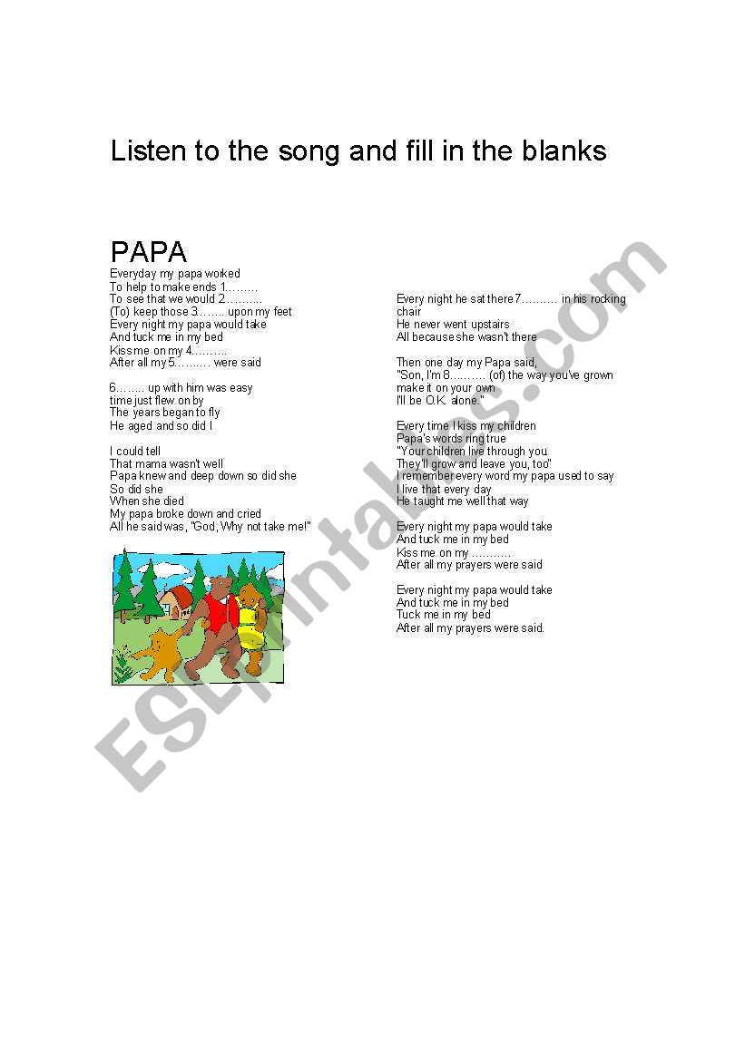 Papa- Paul Anka worksheet