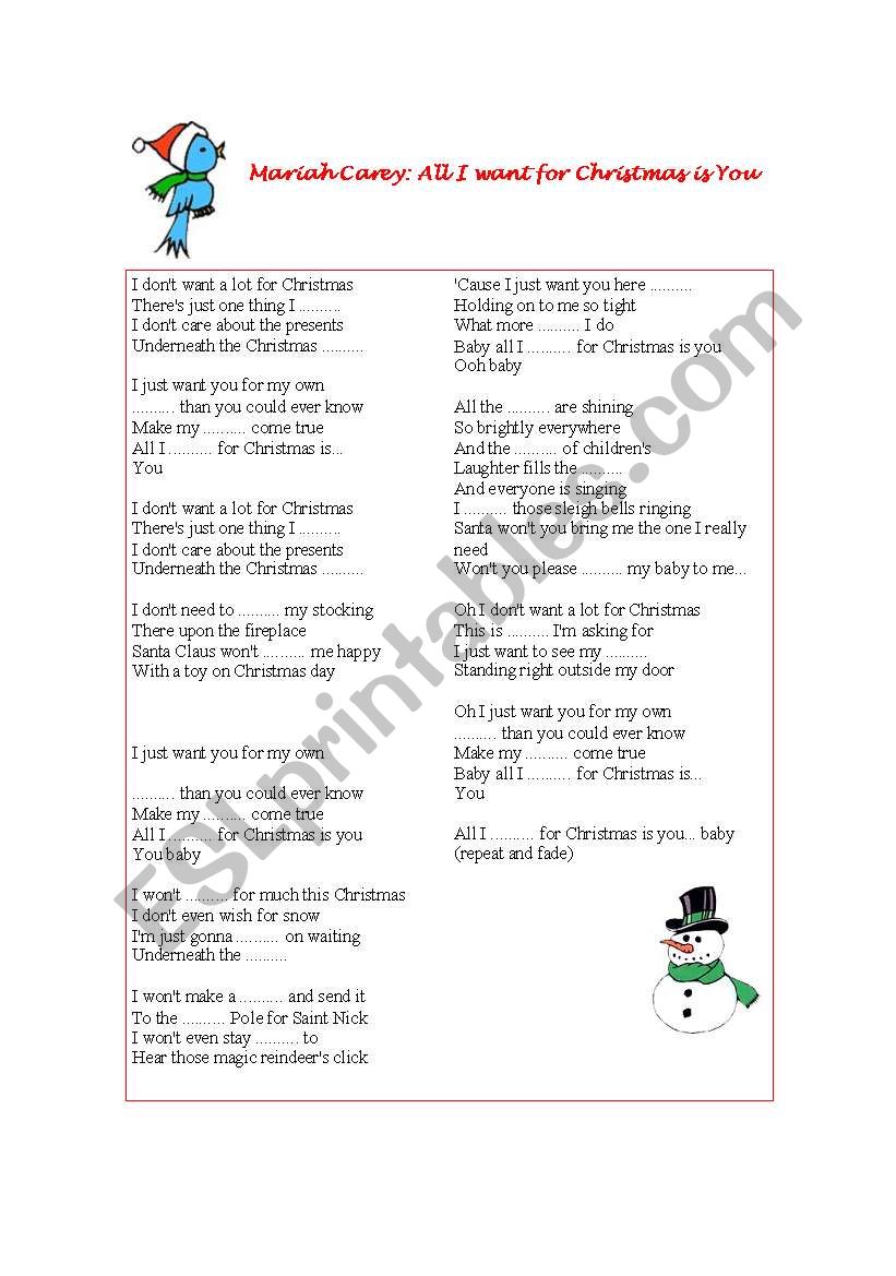 Listening exercise (Mariah Carey: All I want for Christmas is You) followed by funny sayings about Christmas