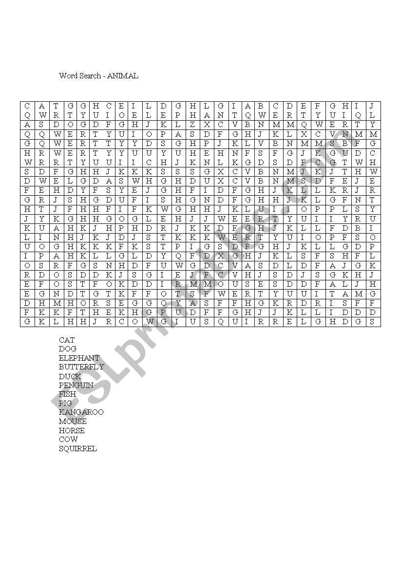 Animal Word Search  worksheet