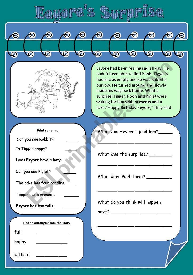 Eeyores Surprise worksheet