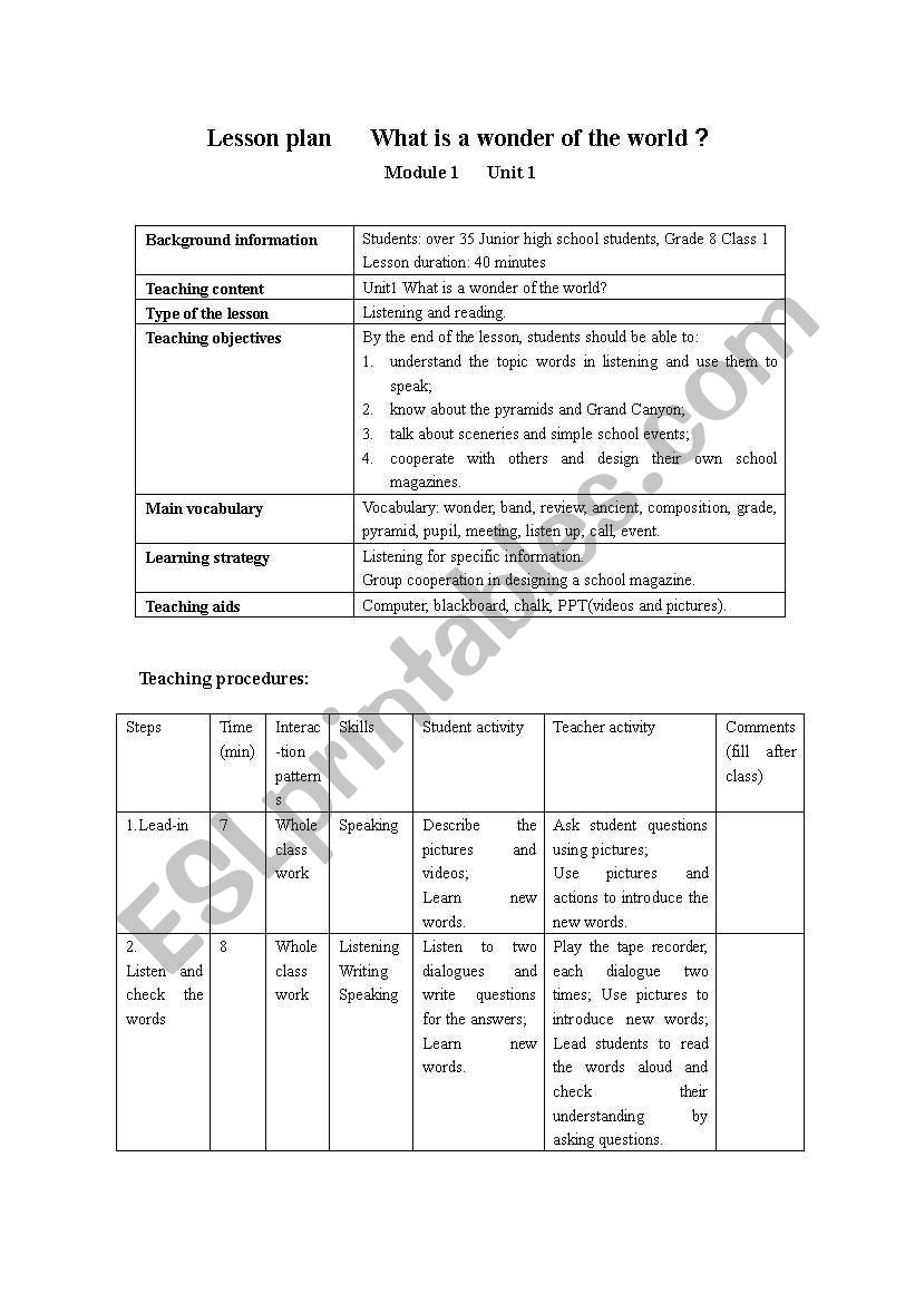 A lesson plan for junior high school English lesson in China