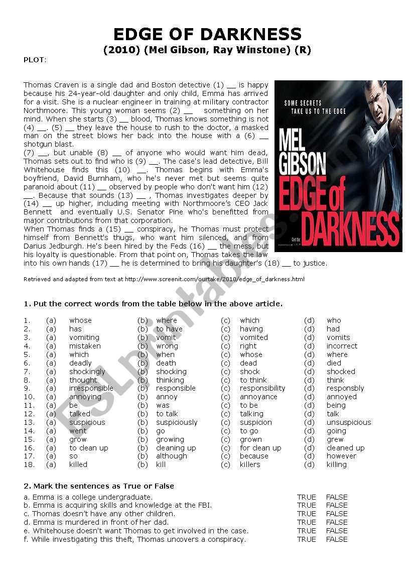 Edge of Darkness worksheet