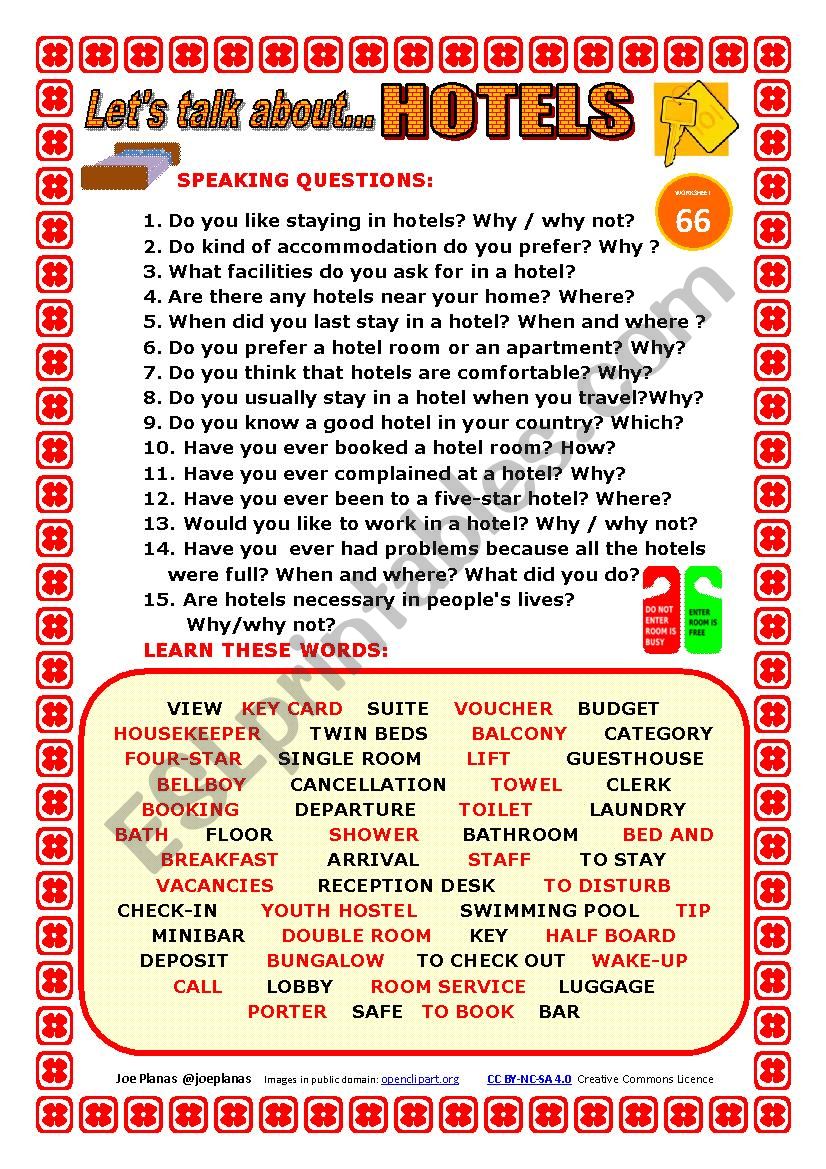 LETÂ´S TALK ABOUT HOTELS (SPEAKING SERIES 66) NEW VERSION