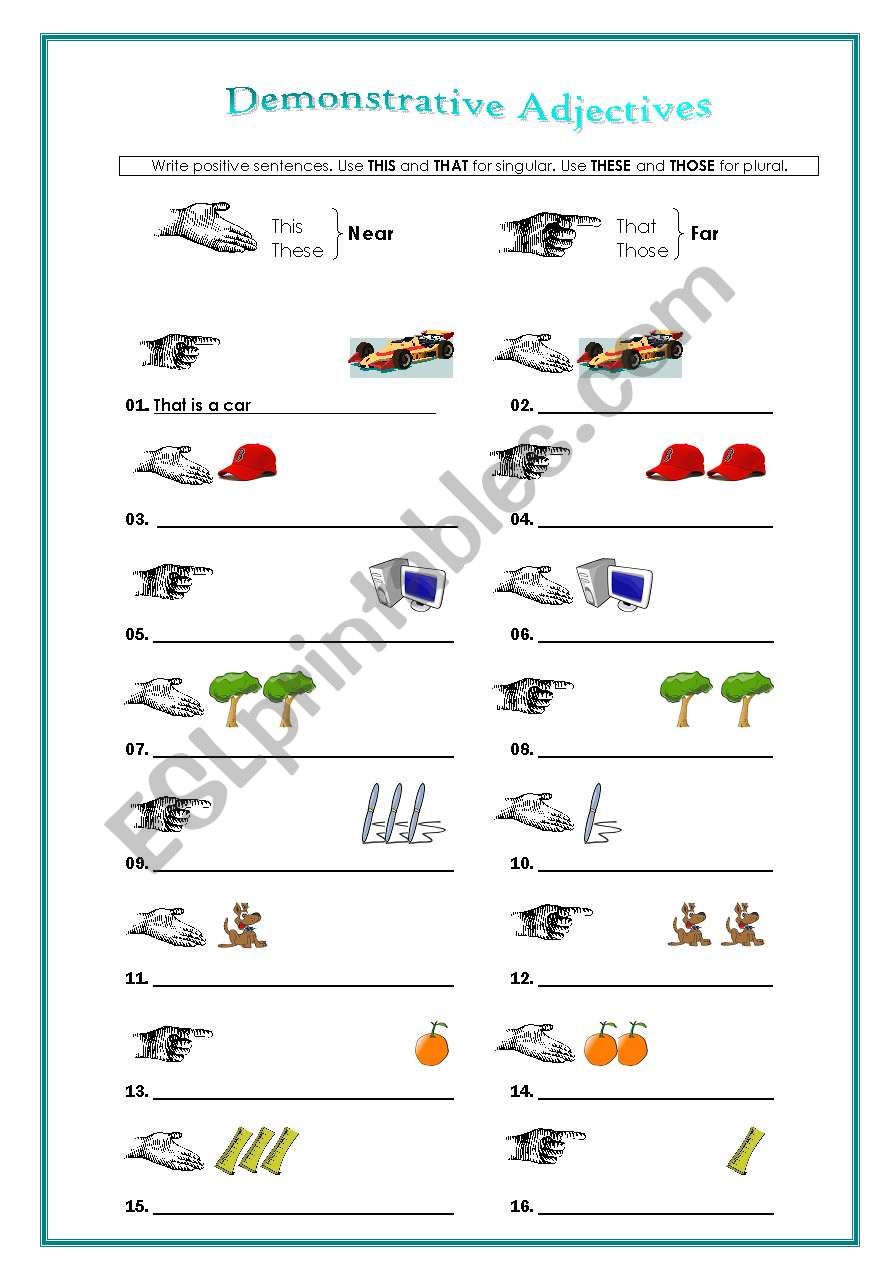 demonstratives adjectives worksheet