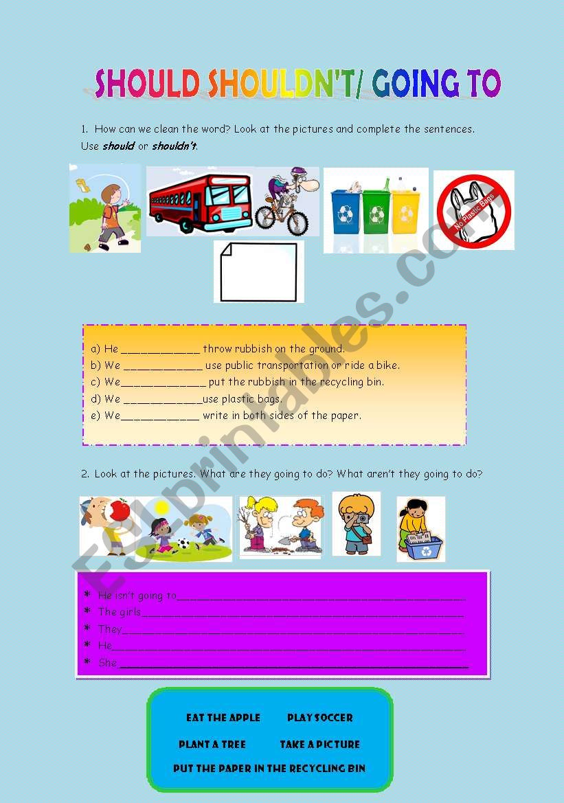 SHOULD-SHOULDNT/GOING TO activity for elementary students