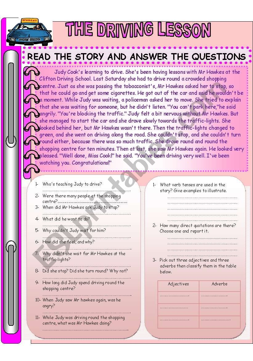 THE DRIVING LESSON. worksheet